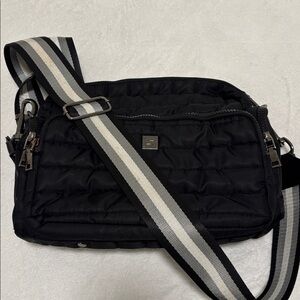 THINK ROYLN Black puffer crossbody Bag purse silver lined adjustable strap